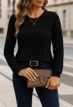 Kadın Uzun Kollu Bisiklet Yaka Geometrik Desenli Triko Bluz