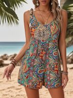 Kadın Omuzlardan Askılı Desenli Geniş Paçalı Süprem Tulum - Görsel 2