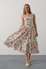 Çiçek Desenli Askılı Elbise - Pembe Çiçek - Görsel 2