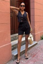 Mini Yelekli Şortlu Keten Takım 10176-08