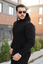 Erkek Kapüşonlu Üç İplik Şardonlu Hoodie - Görsel 2