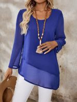 Kadın Uzun Kollu Yuvarlak Asimetrik Detaylı şifon Bluz - Görsel 3