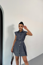 GÖMLEK ELBİSE KOLSUZ TENCEL KUMAŞ - Mavi - Görsel 3