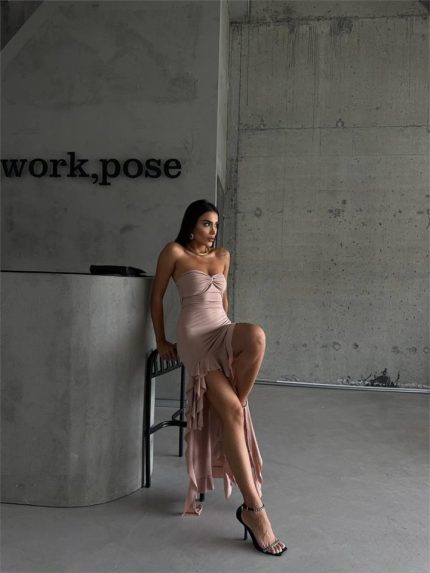 STRABLEZ SANDY ELBİSE YANLARI KATLI - Bej