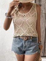 Kadın Askılı Yuvarlak Yaka Geometrik Desenli Triko Bluz