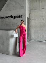 TEK KOL YELEK - PANTOLON TAKIM ATLAS - Fuşya - Görsel 2