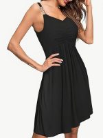 Kadın Ip Askılı V Yakalı Kısa Viskon Elbise - Görsel 3