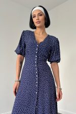 Lacivert Arka Ve Bel Ucu Gipeli Elbise - Görsel 2