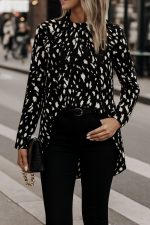 Kadın Uzun Kollu Yarı Balıkçı Yaka Desenli Dokuma Bluz - Görsel 3