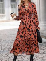 Kadın Uzun Kollu Kruvaze Yakalı çiçek Desenli Maksi Süprem Elbise - Görsel 2