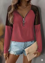 Kadın Uzun Kollu Yakadan Fermuarlı Viskon Bluz - Görsel 2