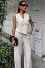 Yeleği Çapraz Detay Düğmeli Cepli Yelekli Takım 10150 - Görsel 2