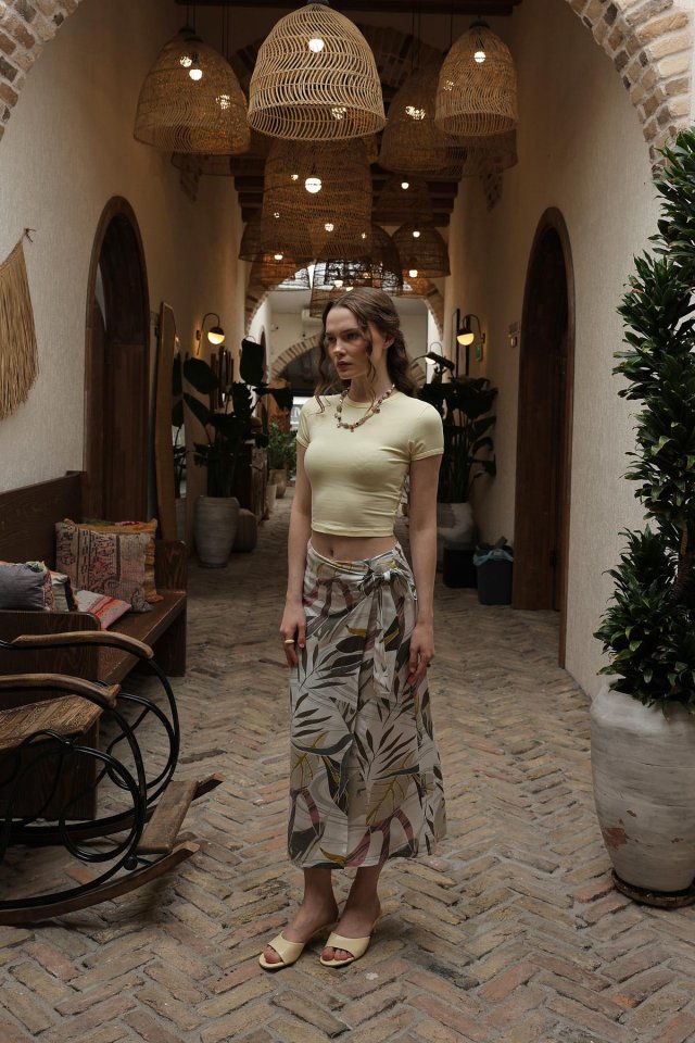 0d6419362e6e01c1a358 Desenli Viskon Etek - Gri - Görsel 1