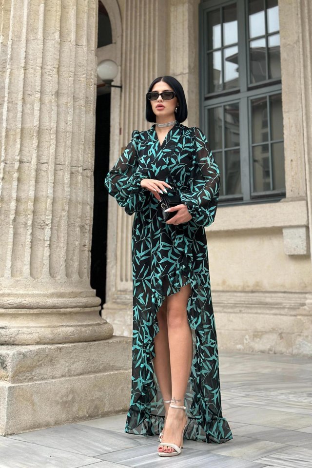 0d7206c8fb20d985b023 Desenli Desenli Fırfırlı Elbise - Görsel 1