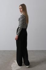 Beli Yarım Lastikli Palazzo Pantolon - Siyah - Görsel 3