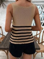 Kadın Sıfır Kol Yuvarlak Yaka şerit Detay Triko Bluz - Görsel 3