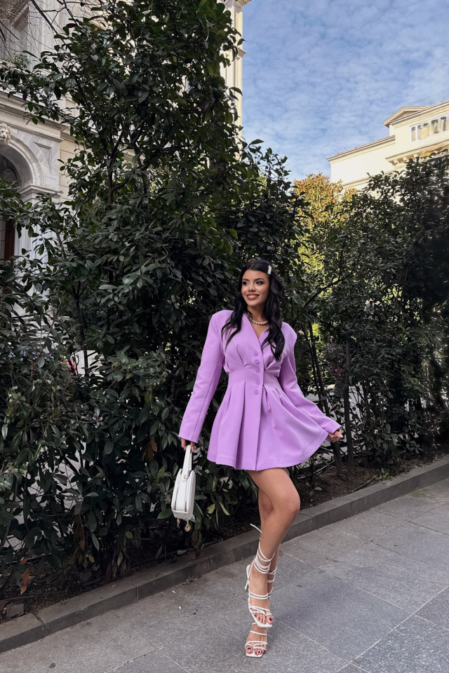 0e380902b79198340fc2 CEKET ELBİSE PENS DETAYLI - Lila - Görsel 1