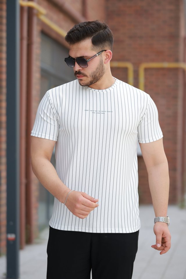 0e3caddb1c7ad712ff74d65f43876981 Erkek Dikey çizgili Ottoman Kumaş Kısa Kollu T-shirt - Görsel 1