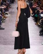 Tek Omuz Açık Derin Yırtmaçlı Krep Tam Boy Elbise - Görsel 3