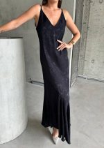 JAKARLI ASKILI SATEN ELBİSE ASİMETRİK - Siyah - Görsel 2