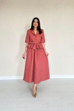 Moccah İnce Kemerli Fırfırlı Ceket Ve Büzgülü Etek Takım - Görsel 2