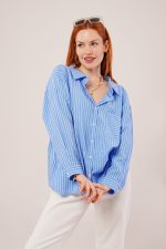 Çizgi Detaylı Cepli Mavi Gömlek - Görsel 3