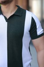 Erkek Kısa Kollu Polo Yakalı Blok Desenli Triko Bluz - Görsel 3
