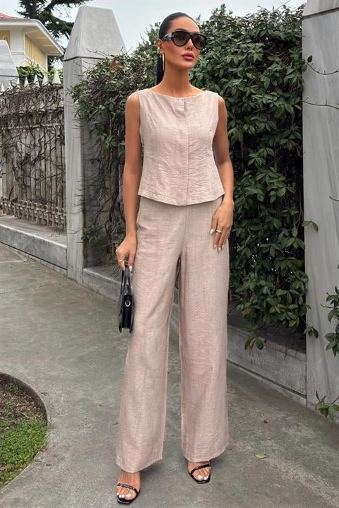 0f4fc63122f86524aa10 Sıfır Kollu Bluz Batik Desenli Pantolon İkili Takım 10181-08 - Görsel 1