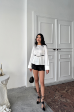 KEMER DETAYLI SATEN BLUZ - Beyaz