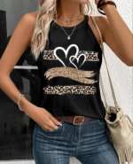 Kadın Sıfır Kol Halter Yaka Kalp Baskılı Viskon Bluz - Görsel 3