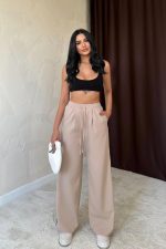 Bej Yanları Şeritli Pantolon - Görsel 3