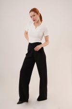 Bol Paça Yandan Fermuarlı Siyah Kumaş Pantolon - Görsel 2