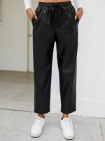 Kadın Yüksel Bel Bağcıklı Deri Pantolon - Görsel 2