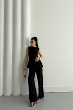 JAKAR KETEN KOLSUZ BLUZ-PANTOLON TK - Siyah - Görsel 2