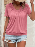 Kadın Kısa Kollu V Yakalı Büzgü Detaylı Viskon Bluz - Görsel 2