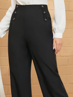 Kadın Düğme Detay Bol Paça Ithal Krep Pantolon - Görsel 2