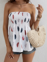 Kadın Yaprak Desenli Göğsü Gipeli Mosskrep Straplez Bluz - Görsel 3