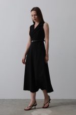 Sıfır Kollu Kemer Detaylı Elbise - Siyah - Görsel 3