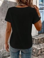 Kadın Kısa Kollu V Yakalı şerit Detaylı Viskon Bluz - Görsel 2