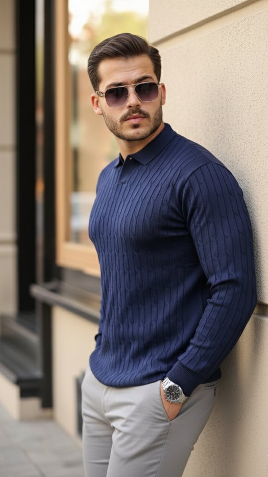 12be3324c7bb79e03156a00c77630519 Erkek Saç örgü Desenli Uzun Kollu Triko - Görsel 1