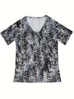 Kadın V Yaka Renkli Leopar Desen Büzgü Detay Süprem Bluz - Görsel 2