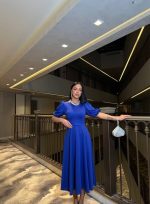 Kadın Bisiklet Yaka Kısa Kol Lastik Detay Uzun Elbise - Görsel 2