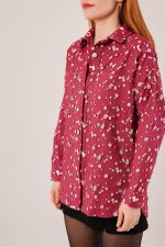 Eskitme Görünümlü Denim Bordo Gömlek - Görsel 3