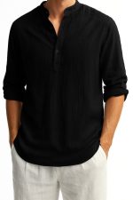 Erkek Uzun Kollu Hakim Yaka Düğmeli Erkek Müslim Gömlek - Görsel 3