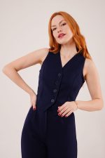 Önü Düğmeli Lacivert Yelek - Görsel 3