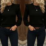 Kadın Uzun Kollu Bisiklet Yaka Omuzları Fırfırlı Triko Bluz - Görsel 3