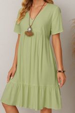 Kadın Kısa Kollu V Yakalı Fırfırlı Bürümcük Elbise - Görsel 2