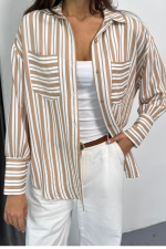 ÇİZGİLİ GÖMLEK - Bej - Görsel 3