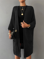 Kadın Oversize Kalıp Cep Detay Salaş Triko Hırka - Görsel 3