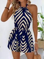 Kadın Boyundan Askılı Halter Yakalı Desenli Süprem Tulum - Görsel 2